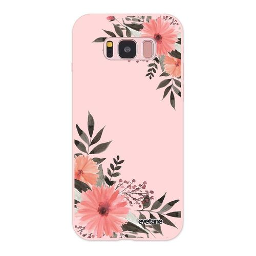 Coque Samsung Galaxy S8 Silicone Liquide Douce Rose Pâle Fleurs Roses Ecriture Tendance Et Design Evetane