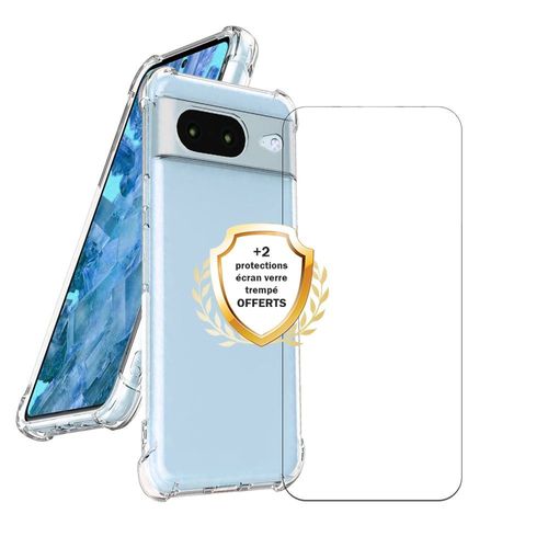 Coque Google Pixel 8 Antichoc coins renforces Silicone + 2 Vitres en verre trempe Protection ecran Evetane