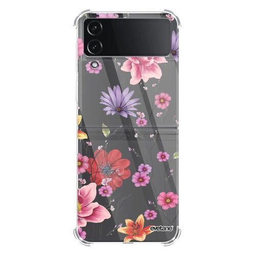 Coque Coque Samsung Galaxy Z Flip 4 Silicone Antichocs Solides Coins Renforcés Protection Housse Transparente Fleurs Multicolores Evetane