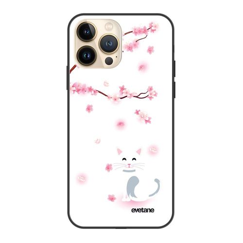 Coque Iphone 13 Pro Coque Soft Touch Glossy Chat Et Fleurs Design Evetane