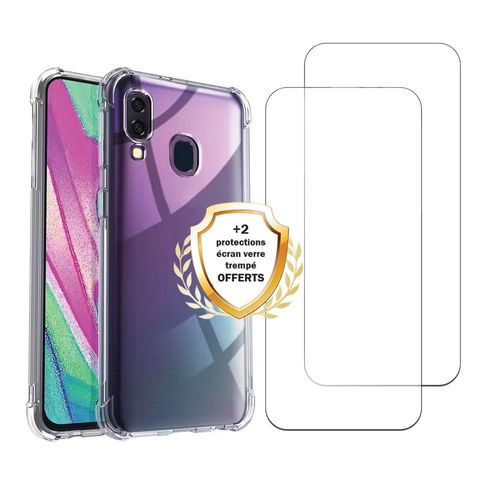 Coque Samsung Galaxy A40 Antichoc Coins Renforces Silicone + 2 Vitres En Verre Trempe Protection Ecran Evetane