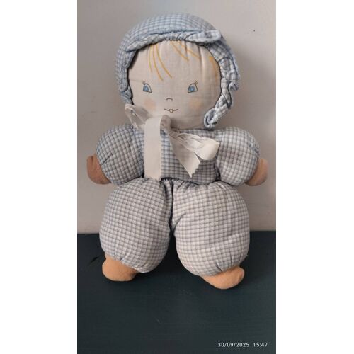 Doudou poupée chiffon vichy bleu Ajena