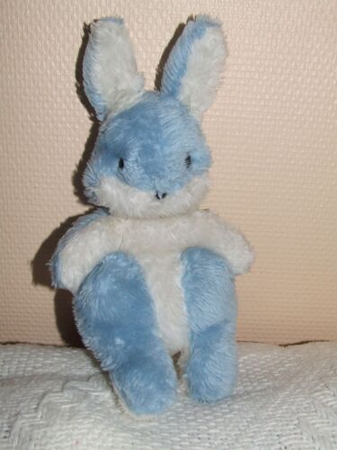 Lapin Boulgom Bleu Blanc Doudou Peluche 24 Cm + Oreilles 6 Cm
