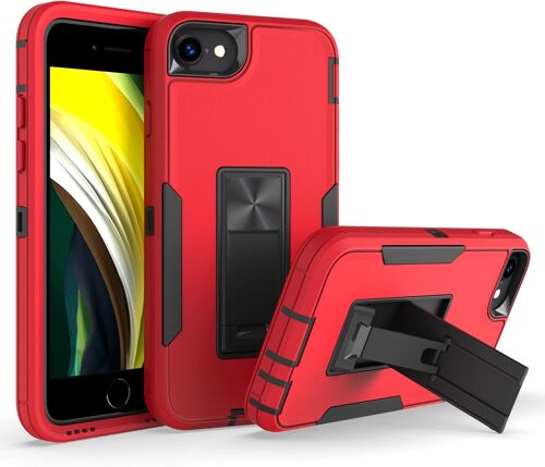 Coque Pour Iphone Se 2022 5g/Iphone 7/Iphone 8/Iphone Se 2020, Coque De Telephone Double Couche Robuste En Silicone, Coque De Protection Integrale Avec Niveau Darmure Militaire - Rouge Noir