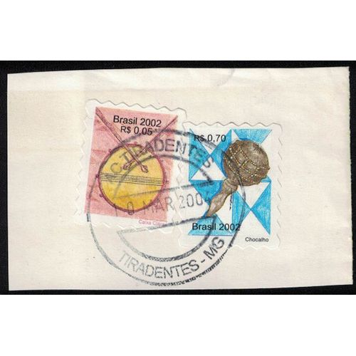 Brésil 2002 Lot 2 Oblitérés Sur Fragment Musique Caixa Clara Chocalho Caisse Claire Hochet