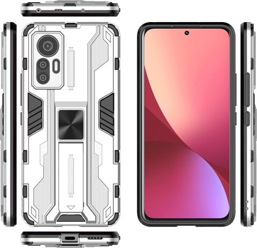 Protection Coque Pour Xiaomi 12 Lite Etui, [Bequille Integree] [Militaire Antichoc] Renforcee Incassable Bumper Tpu Souple Et Pc Rigide Defense Housse Pour Xiaomi 12 Lite Case Argent