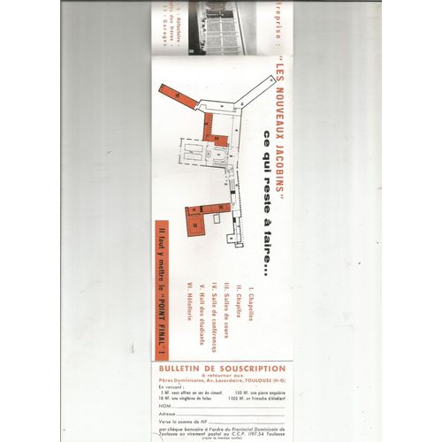 Les Dominicians De Toulouse Ont Encore Besoin De Vous Bulletin De Souscription  Pour Les Nouveaux Jacobins