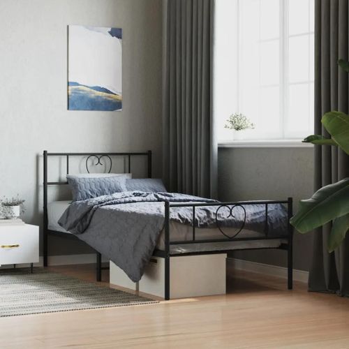 Prolenta Premium - Cadre de lit métal sans matelas avec pied de lit noir 100x190cm
