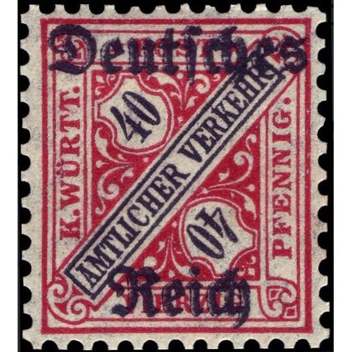 Allemagne, Ancien État De Wurtemberg 1920, Très Beau Timbre De Service Neuf** Luxe Yvert 140 De Wurtemberg, 40pf. Rouge Et Noir Surchargé "Deutsches Reich".