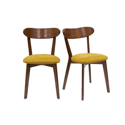 Chaises Vintage Chêne Foncé Et Tissu Effet Velours Jaune Moutarde (Lot De 2) Dove