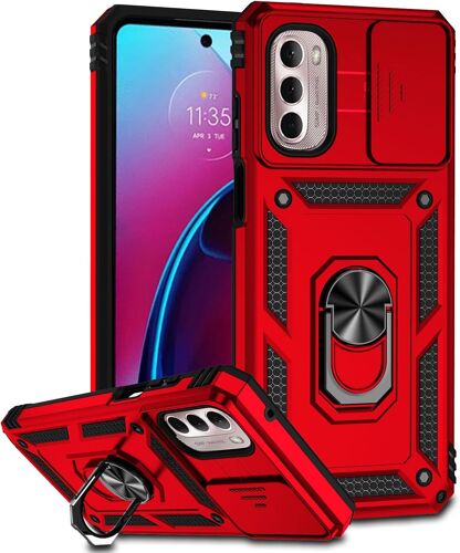 Coque Compatible Avec Motorola Moto G Stylus 4g(2022), Etui Avec Cache Camera & Support A Bague 360 Armor Full Body Antichoc Anti-Chut Housse Tpu Silicone Bumper Cover,Rouge