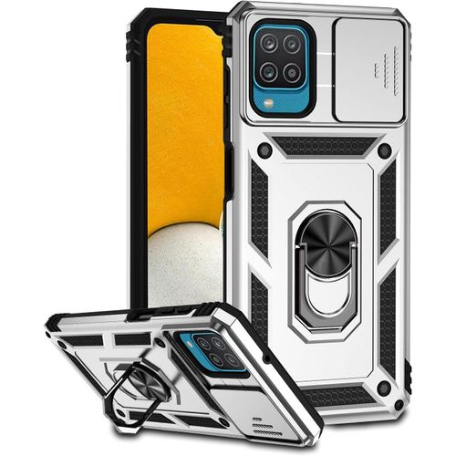 Coque pour Samsung Galaxy A12 /M12 etui, Antichoc Militaire Protection Coque Samsung Galaxy A12 /M12 Housse [Protection Camera] [Support de Voiture Magnetique] Argent