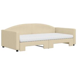 Prolenta Premium - Lit De Jour Avec Gigogne Et Matelas Crème 100x200 Cm Tissu