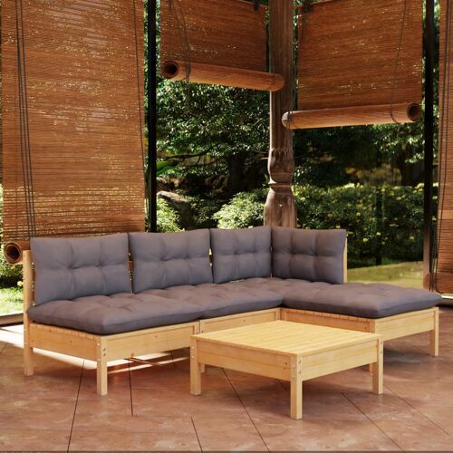Vidaxl Salon De Jardin 5 Pcs Avec Coussins Gris Bois De Pin
