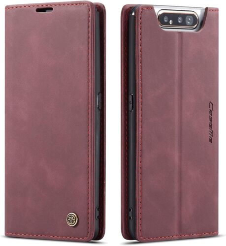 Coque Compatible Avec Samsung Galaxy A80/A90,Etui En Cuir Flip Housse Portefeuille Avec Magnetique Case Bumper Rouge