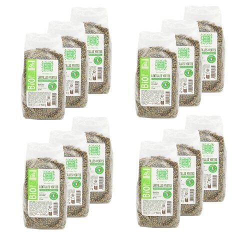 Lot 12x Lentille Verte Bio - France - Sachet 500g