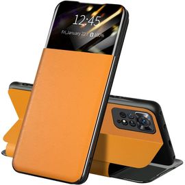 Coque Pour Xiaomi Redmi Note 11 Pro 5g Etui, Antichoc Housse En Cuir A Rabat Avec Smart Clear View, Smart Wake-Up,Fonction Support Mirror Flip Case Cover Jaune