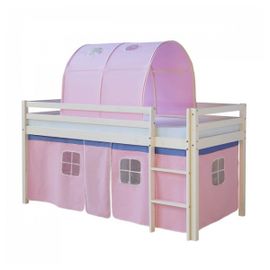 Lit Mi-Hauteur Avec Rideaux Et Tunnel Rose Pale