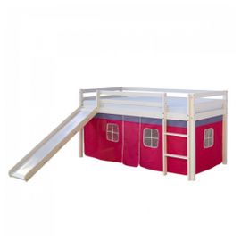Lit Mi-Hauteur Avec Rideaux Rose Et Toboggan