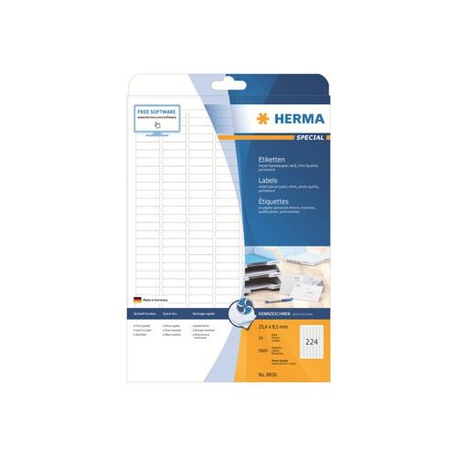HERMA Special - Papier - mat - auto-adhésif permanent - enduit - blanc - 25.4 x 8.5 mm - 90 g/m² - 5600 étiquette(s) (25 feuille(s) x 224 étiquettes