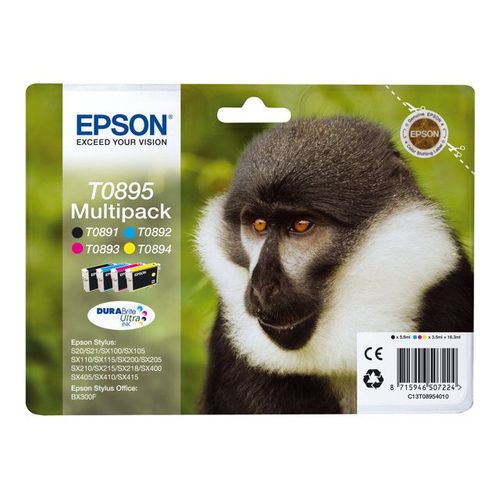 Epson T0895 Multipack - Noir, jaune, cyan, magenta - originale - blister - cartouche d'encre - pour Stylus S21, SX100, SX105, SX115, SX215, SX218, SX400, SX405, SX415; Stylus Office BX300