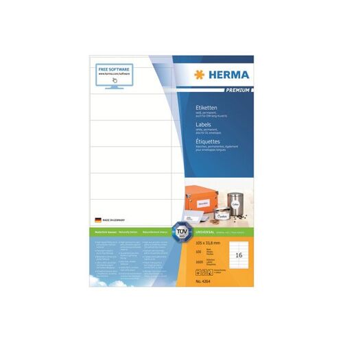 HERMA Premium - Papier - mat - auto-adhésif permanent - blanc - 105 x 33.8 mm 1600 étiquette(s) (100 feuille(s) x 16) étiquettes laminées