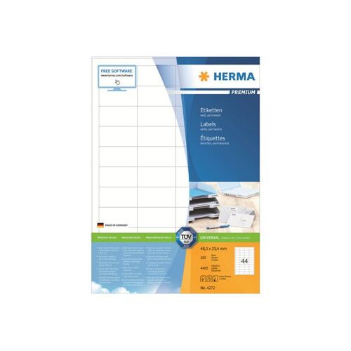HERMA Premium - Papier - mat - auto-adhésif permanent - blanc - 48.3 x 25.4 mm 4400 étiquette(s) (100 feuille(s) x 44) étiquettes laminées