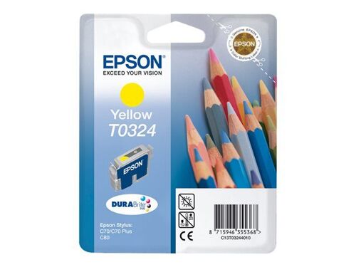 Epson T0324 - 16 ml - jaune - original - emballage coque avec alarme radioélectrique/ acoustique - cartouche d'encre - pour Stylus C70, C70 Plus, C80, C80N, C80WN