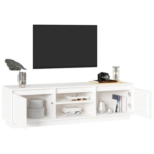 Prolenta Premium - Meuble Tv Blanc 140x35x40 Cm Bois De Pin Massif