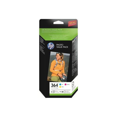 HP 364 Series Photo Value Pack - Pack de 3 - jaune, cyan, magenta - blister - cartouche imprimante/kit papier - pour Deskjet 35XX; Photosmart 55XX, 55XX B111, 65XX, 7510 C311, 7520, Wireless B110