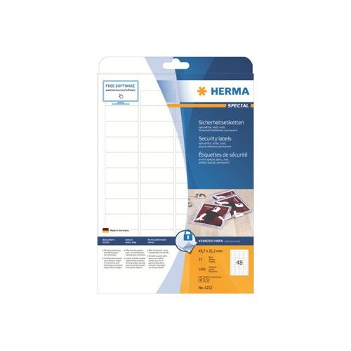 HERMA Special - Blanc - 45.7 x 21.2 mm 1200 étiquette(s) (25 feuille(s) x 48) étiquettes de sécurité/scellement mates autocollantes pour films