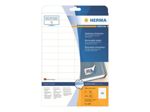 HERMA Special - Papier - mat - auto-adhésif amovible - blanc - 52.5 x 21.2 mm 1400 étiquette(s) (25 feuille(s) x 56) étiquettes