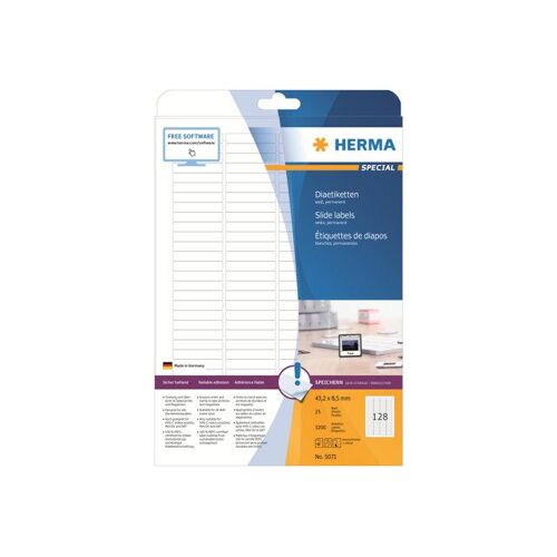 HERMA Special - Papier - mat - auto-adhésif permanent - blanc - 43.2 x 8.5 mm 3200 étiquette(s) (25 feuille(s) x 128) étiquettes latérales