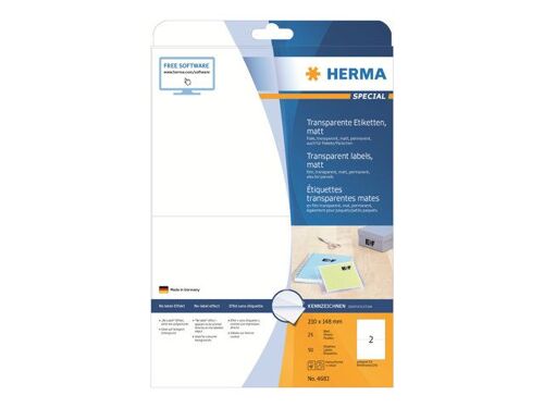 HERMA Special - Mat - auto-adhésif permanent - transparent - A5 (148 x 210 mm) 50 étiquette(s) (25 feuille(s) x 2) étiquettes pelliculées