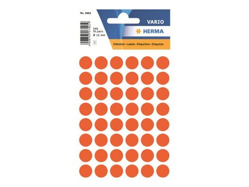 HERMA - Papier - auto-adhésif - rouge - diamètre 12 mm 240 étiquette(s) (5 feuille(s) x 48) étiquettes