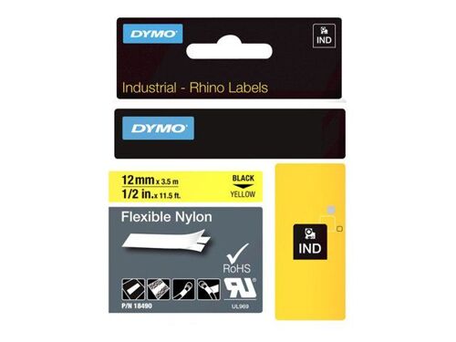 DYMO - Nylon - noir sur jaune - Roll (1.2 cm x 3.5 m) 1 cassette(s) ruban flexible - pour Rhino 4200, 6000, 6000 Hard Case Kit; RhinoPRO 1000, 3000, 5000