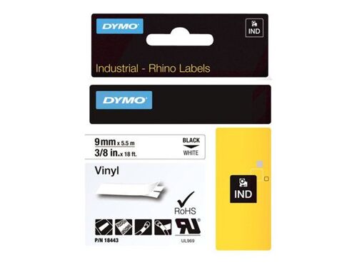 DYMO IND - Vinyle - adhésif - noir sur blanc - Rouleau (0,9 cm x 5 m) 1 cassette(s) bande d'étiquettes - pour LabelMANAGER 210, 280, 360, 420, PnP; Rhino 4200, 5200; RhinoPRO 6000