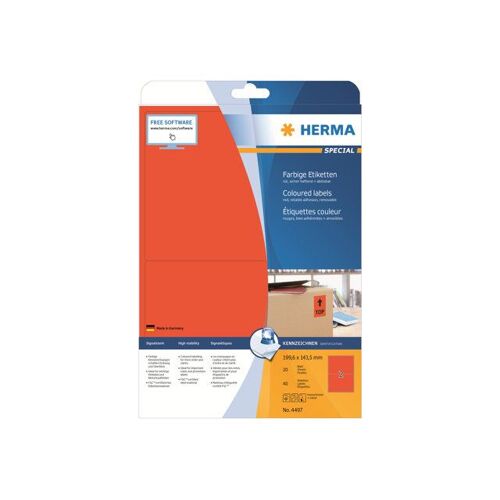 HERMA Special - Papier - mat - auto-adhésif permanent - rouge - 199.6 x 143.5 mm 40 étiquette(s) (20 feuille(s) x 2 étiquettes