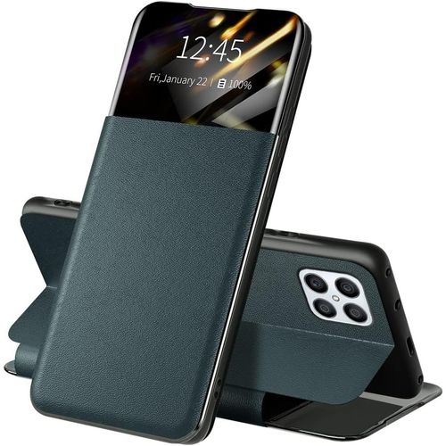 Coque Pour Honor X8 Etui, Antichoc Housse En Cuir A Rabat Avec Smart Clear View, Smart Wake-Up,Fonction Support Mirror Flip Case Cover Vert Fonce