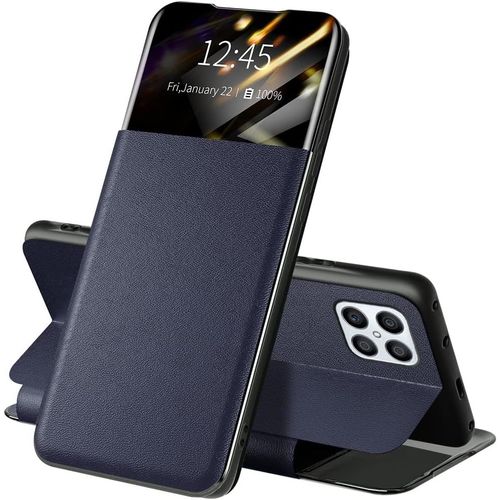 Coque Pour Honor X8 Etui, Antichoc Housse En Cuir A Rabat Avec Smart Clear View, Smart Wake-Up,Fonction Support Mirror Flip Case Cover Bleu