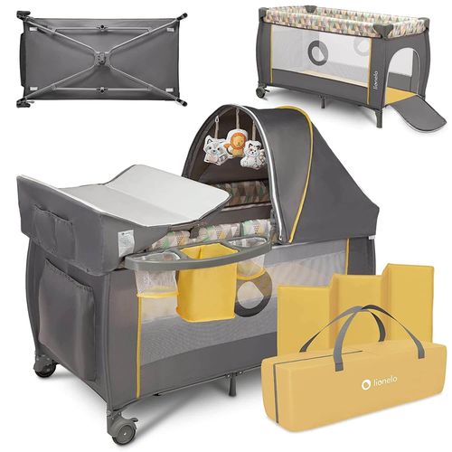 Lionelo Sven Plus 2in1 Jaune Lit Bébé Parc Bébé De La Naissance À 15 Kg Matelas À Langer Moustiquaire Parois Latérales Aérées Avec Entrée Latérale Sac De Transport Pliable