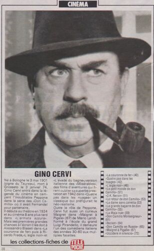 Fiche Tele Poche Cinema " Gino Cervi"