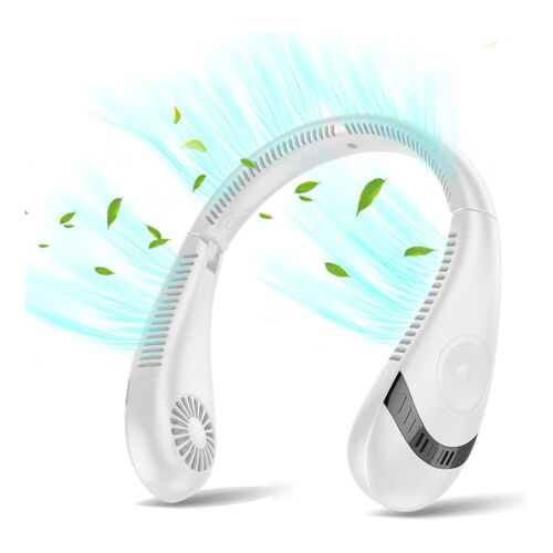 Ventilateur de cou sans lame portable pour l'extérieur, la maison, le bureau, l'école, le camping, blanc, 5000mAh, 3 vitesses