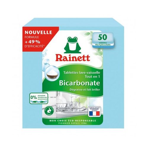 Pack de 12 - Rainett - Tablettes machine Ecolabel Lave-Vaisselle Tout-en-1 Bircarbonate x50