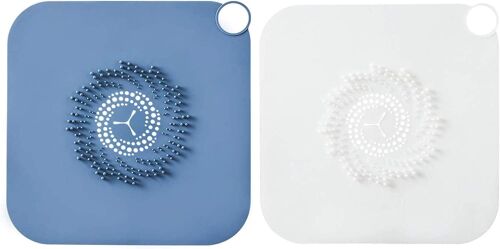Blue, White - Set of 2 Silicone Sewer Filters, Anti-Slip Hair Catcher in Shower, Sewer Hair Catcher for Shower Kitchen Sink Household Sewer Protector Bathroom Supplies