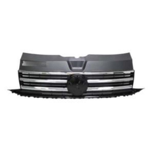 Grille Calandre Centrale Supérieure Pour Volkswagen Transporter T6 Phase 1, 2015-2019, Noire, Moulures Chromées, Neuve