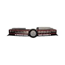 Grille Calandre Centrale Supérieure Pour Volkswagen Golf Vi Gti, 2009-2013, Noire, Profil Rouge, Neuve