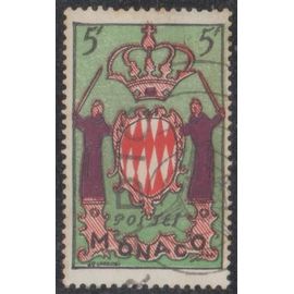 Timbre De Monaco N°411 Y&t 5,00 F. Noir, Vert-Jaune, Rouge Et Lilas-Brun Armoirie 