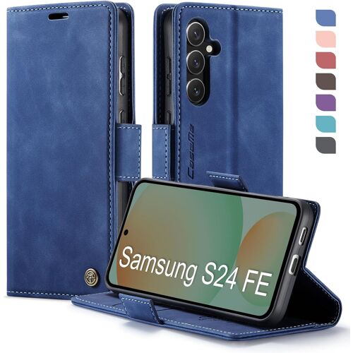 Coque Pour Samsung Galaxy S24 Fe Etui Housse Rfid Blocage Premium En Cuir Pu Pochette De Portefeuille Fermeture Magnetique Flip Case Rabat Clapet Pour Samsung S24 Fe 5g Étui 6,7 Pouces, Bleu