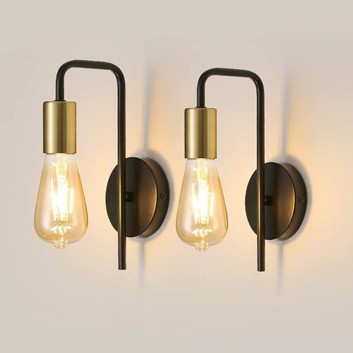 Applique Murale Vintage 2 Pack, Lampe Murale Intérieur Industrielle, Spot Mural Fer Rétro Pour Chambre Couloir Bar, E27, Ip20, Noir, Sans Ampoule